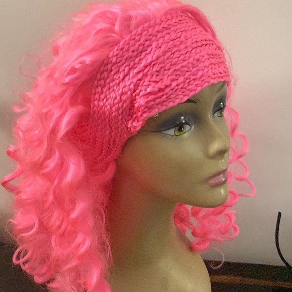 Pink curly Wig with braid forehead band - Picture 4 of 4